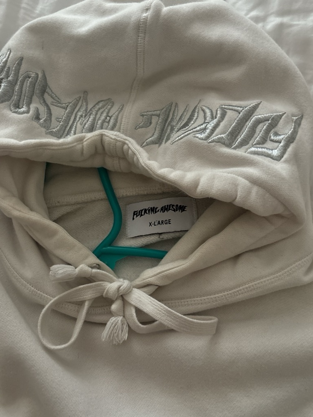 FA (Fucking Awesome) Cream Hoodie with Silver Embroidered Hood